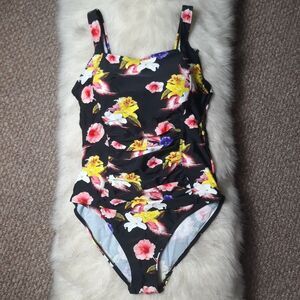 NWOT 1 piece bathing suit black floral